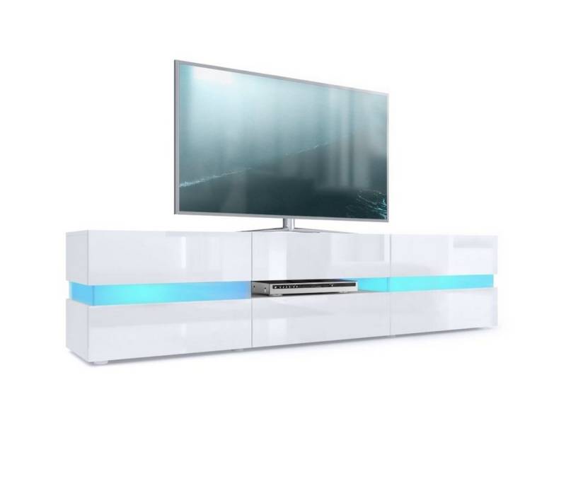 Vladon Lowboard Flow (TV-Kommode mit Ambient Light Verglasung, mit 2 Türen, 1 Schublade und 1 Klappe), Weiß matt/Weiß Hochglanz, inkl. LED-Beleuchtung (177 x 45 x 39 cm) von Vladon