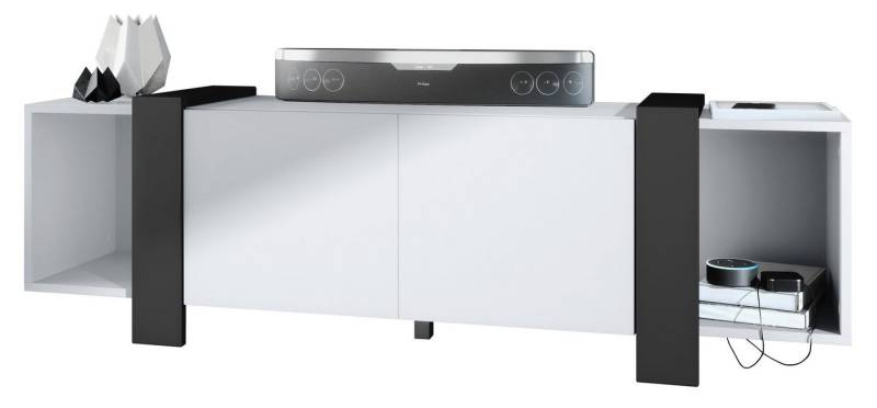 Vladon Lowboard Ida (TV-Kommode, mit 2 Türen und 2 offene Fächer), Weiß matt/Schwarz matt (149 x 45,5 x 34 cm) von Vladon