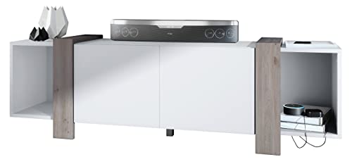 Vladon Lowboard Ida 149 x 45,5 x 34 cm TV-Board mit 4 Fächern und PTO-Türen, Made in Germany, Korpus in Weiß matt, Blenden in Eiche Nordic | Große Farbauswahl von Vladon