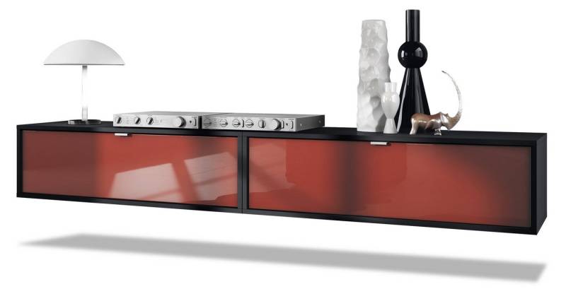 Vladon Lowboard Lana 1000 (2er-Set Tv-Kommode, mit Klappe), Schwarz matt/Bordeaux Hochglanz (100 x 29 x 37 cm) von Vladon