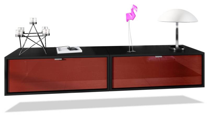 Vladon Lowboard Lana 800 (2er-Set Tv-Kommode, mit Klappe), Schwarz matt/Bordeaux Hochglanz (80 x 29 x 37 cm) von Vladon