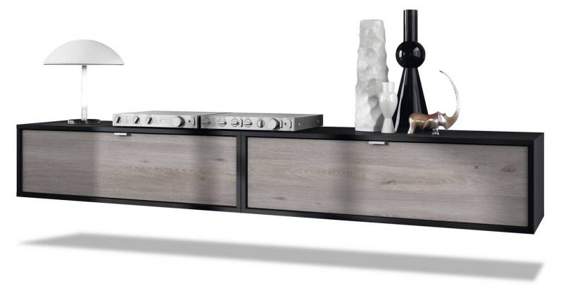 Vladon Lowboard Lana 1000 (2er-Set Tv-Kommode, mit Klappe), Schwarz matt/Eiche Nordic (100 x 29 x 37 cm) von Vladon