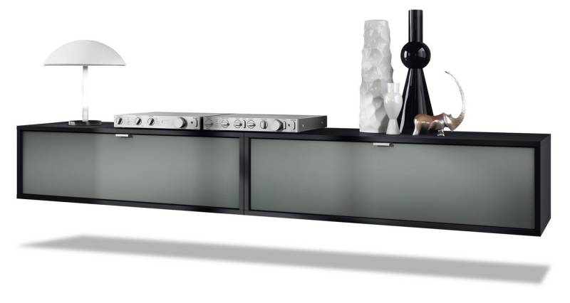Vladon Lowboard Lana 1000 (2er-Set Tv-Kommode, mit Klappe), Schwarz matt/Graphit Seidenmatt (100 x 29 x 37 cm) von Vladon
