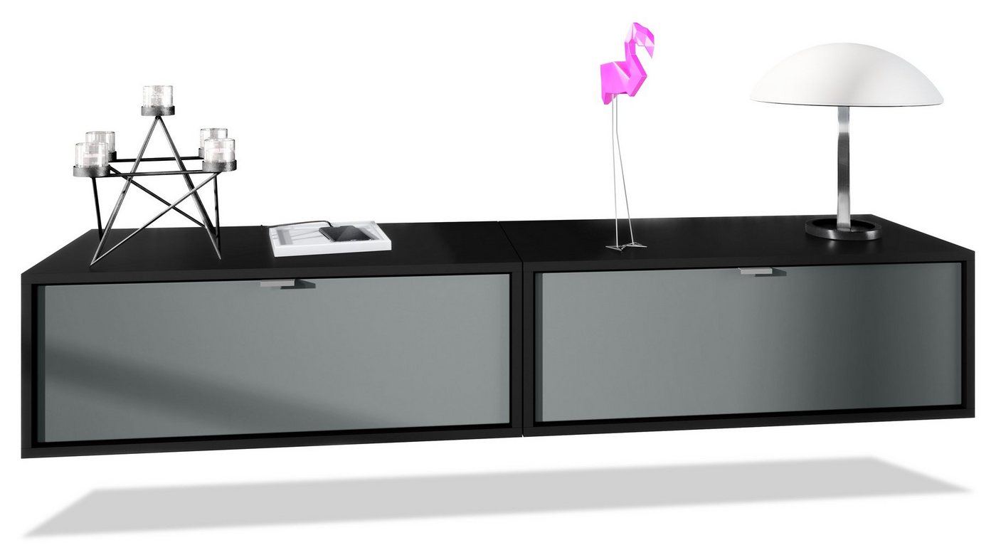 Vladon Lowboard Lana 800 (2er-Set Tv-Kommode, mit Klappe), Schwarz matt/Graphit Seidenmatt (80 x 29 x 37 cm) von Vladon
