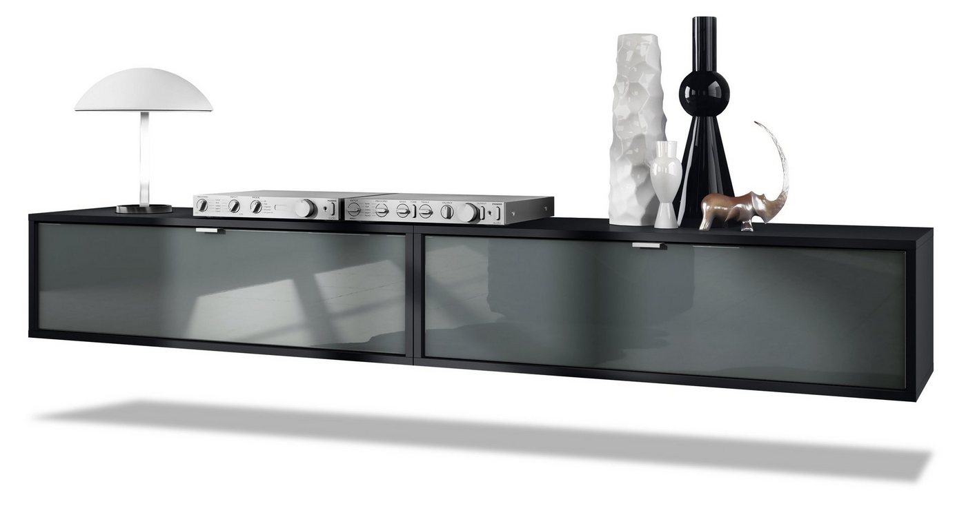 Vladon Lowboard Lana 1000 (2er-Set Tv-Kommode, mit Klappe), Schwarz matt/Grau Hochglanz (100 x 29 x 37 cm) von Vladon