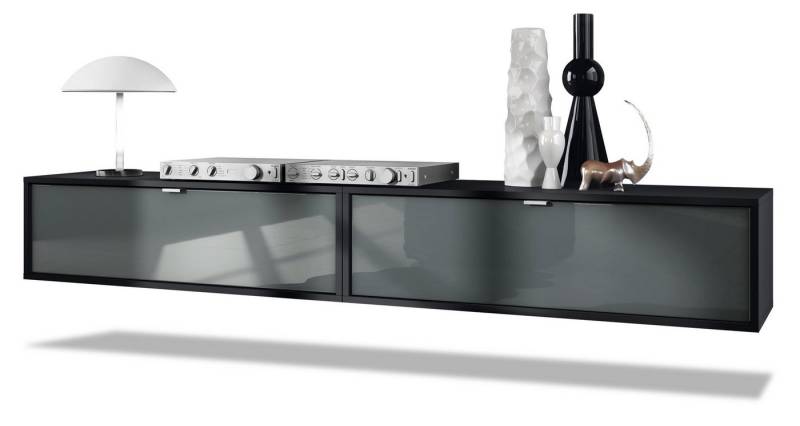 Vladon Lowboard Lana 1000 (2er-Set Tv-Kommode, mit Klappe), Schwarz matt/Grau Hochglanz (100 x 29 x 37 cm) von Vladon
