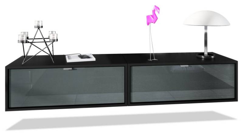 Vladon Lowboard Lana 800 (2er-Set Tv-Kommode, mit Klappe), Schwarz matt/Grau Hochglanz (80 x 29 x 37 cm) von Vladon
