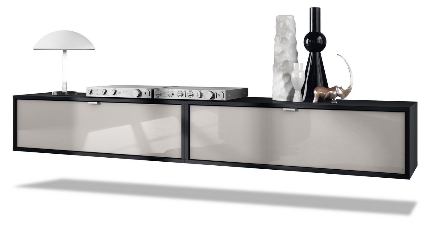Vladon Lowboard Lana 1000 (2er-Set Tv-Kommode, mit Klappe), Schwarz matt/Sandgrau Hochglanz (100 x 29 x 37 cm) von Vladon