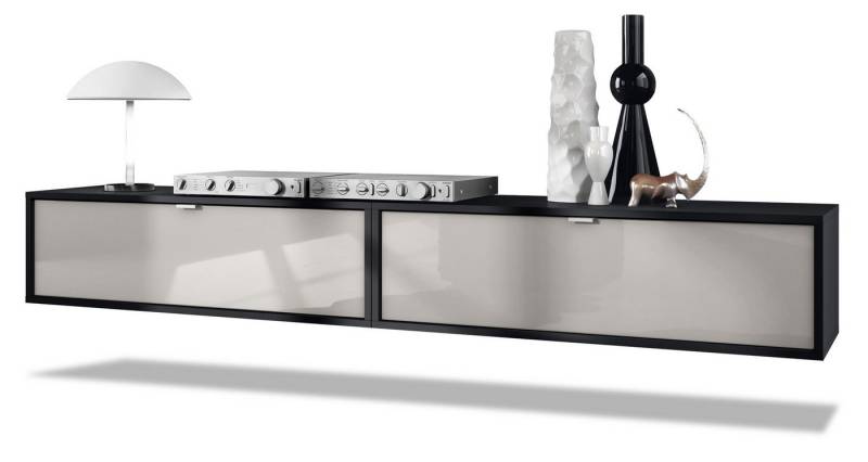 Vladon Lowboard Lana 1000 (2er-Set Tv-Kommode, mit Klappe), Schwarz matt/Sandgrau Hochglanz (100 x 29 x 37 cm) von Vladon