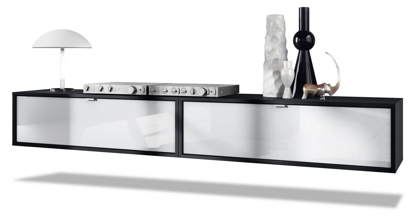 Vladon Lowboard Lana 1000 (2er-Set Tv-Kommode, mit Klappe), Schwarz matt/Weiß Hochglanz (100 x 29 x 37 cm) von Vladon