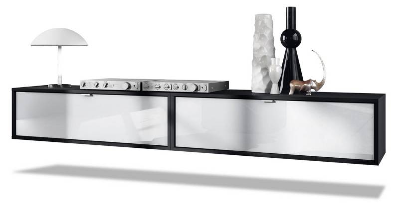 Vladon Lowboard Lana 1000 (2er-Set Tv-Kommode, mit Klappe), Schwarz matt/Weiß Hochglanz (100 x 29 x 37 cm) von Vladon
