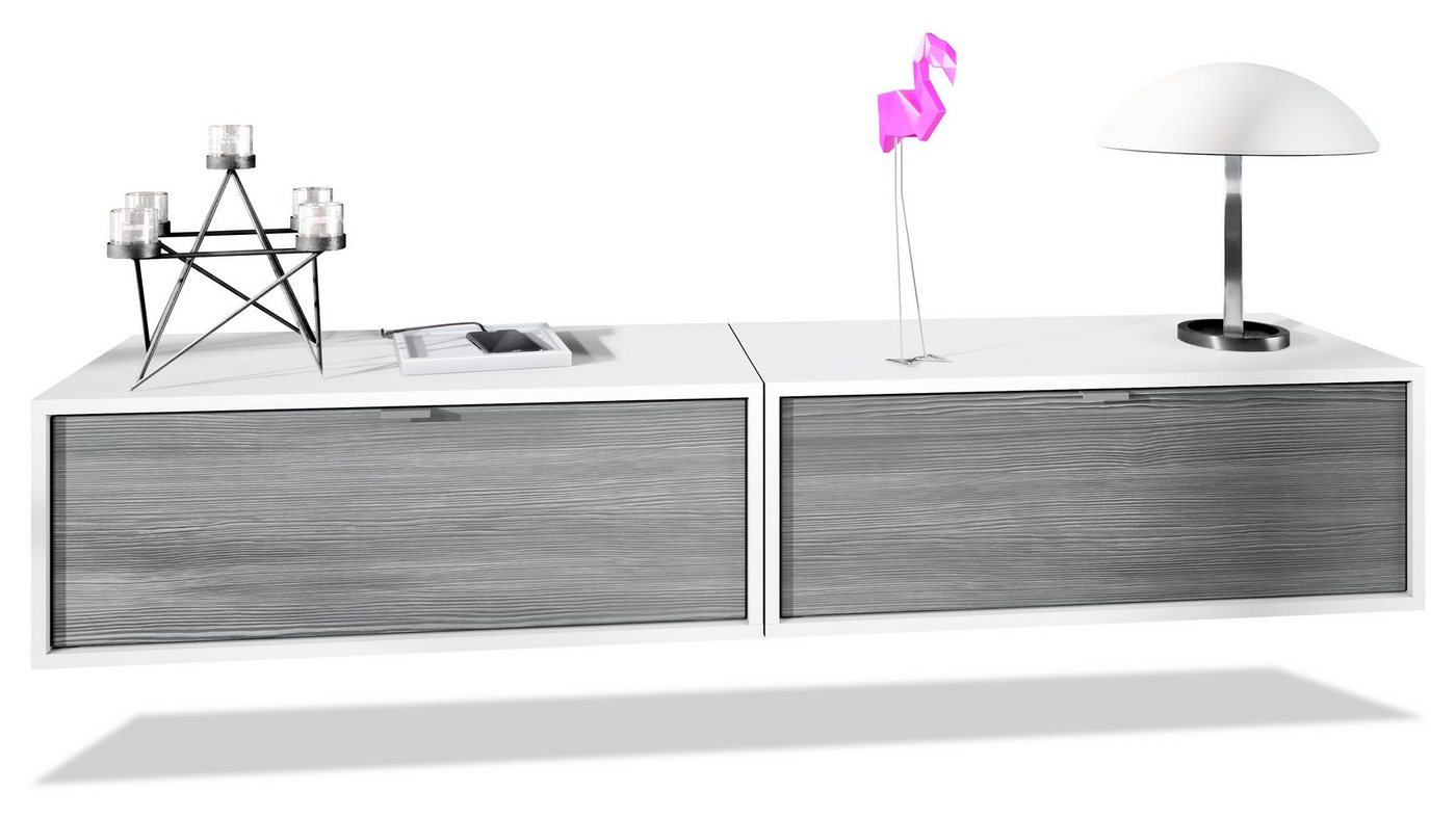 Vladon Lowboard Lana 800 (2er-Set Tv-Kommode, mit Klappe), Weiß matt/Avola-Anthrazit (80 x 29 x 37 cm) von Vladon