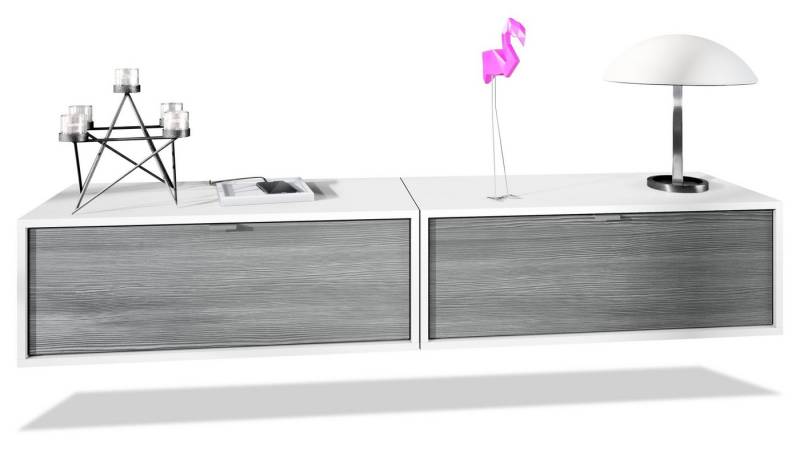 Vladon Lowboard Lana 800 (2er-Set Tv-Kommode, mit Klappe), Weiß matt/Avola-Anthrazit (80 x 29 x 37 cm) von Vladon