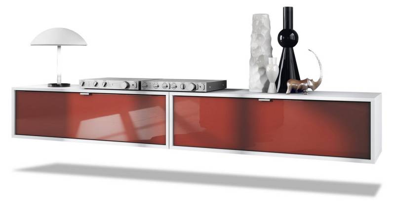 Vladon Lowboard Lana 1000 (2er-Set Tv-Kommode, mit Klappe), Weiß matt/Bordeaux Hochglanz (100 x 29 x 37 cm) von Vladon