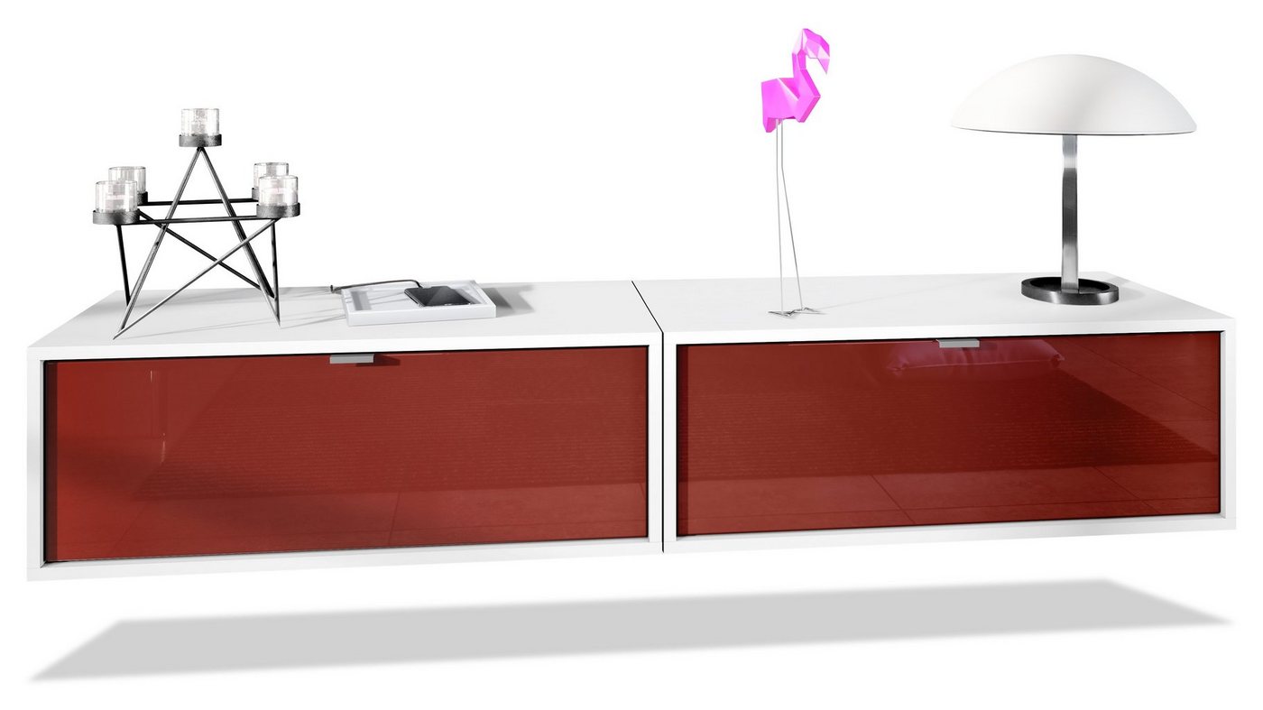 Vladon Lowboard Lana 800 (2er-Set Tv-Kommode, mit Klappe), Weiß matt/Bordeaux Hochglanz (80 x 29 x 37 cm) von Vladon