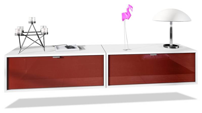 Vladon Lowboard Lana 800 (2er-Set Tv-Kommode, mit Klappe), Weiß matt/Bordeaux Hochglanz (80 x 29 x 37 cm) von Vladon