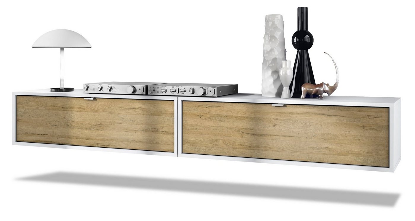 Vladon Lowboard Lana 1000 (2er-Set Tv-Kommode, mit Klappe), Weiß matt/Eiche Natur (100 x 29 x 37 cm) von Vladon