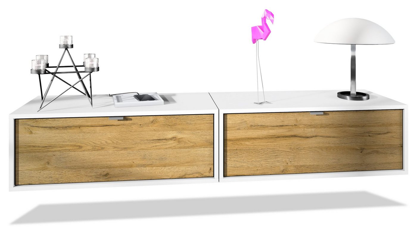 Vladon Lowboard Lana 800 (2er-Set Tv-Kommode, mit Klappe), Weiß matt/Eiche Natur (80 x 29 x 37 cm) von Vladon