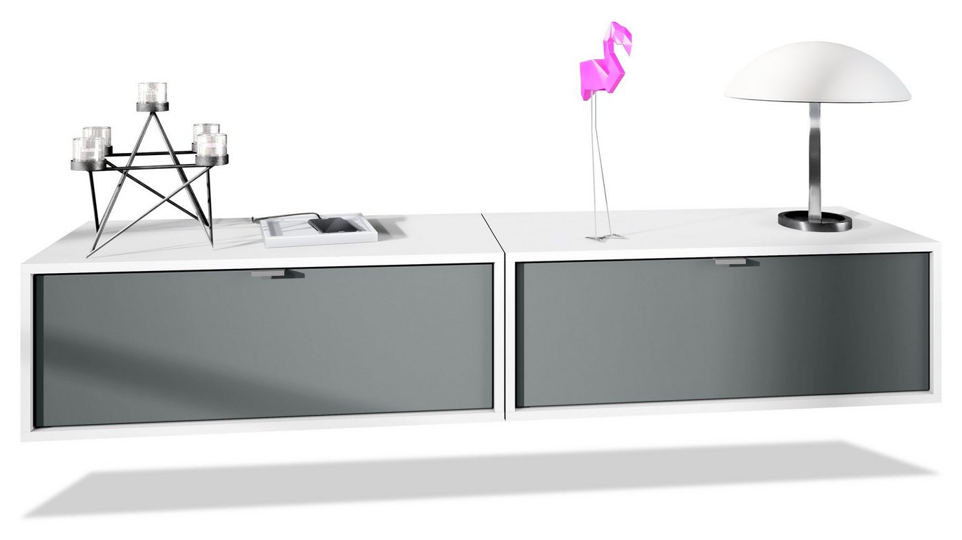 Vladon Lowboard Lana 800 (2er-Set Tv-Kommode, mit Klappe), Weiß matt/Graphit Seidenmatt (80 x 29 x 37 cm) von Vladon