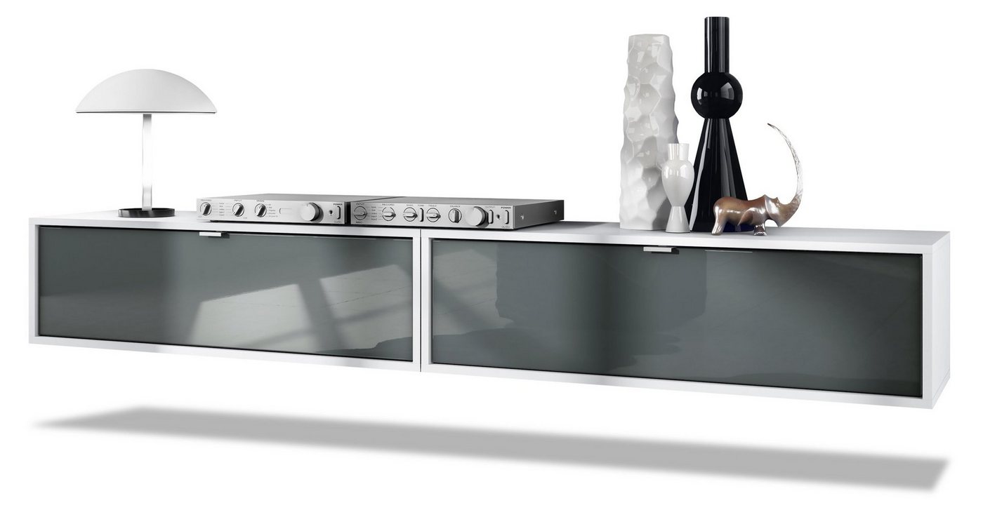Vladon Lowboard Lana 1000 (2er-Set Tv-Kommode, mit Klappe), Weiß matt/Grau Hochglanz (100 x 29 x 37 cm) von Vladon