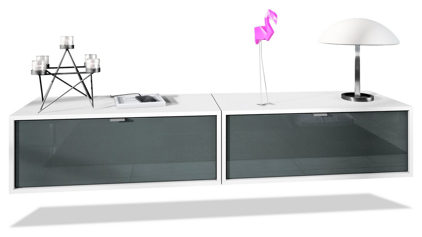 Vladon Lowboard Lana 800 (2er-Set Tv-Kommode, mit Klappe), Weiß matt/Grau Hochglanz (80 x 29 x 37 cm) von Vladon