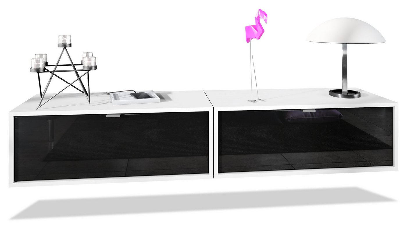 Vladon Lowboard Lana 800 (2er-Set Tv-Kommode, mit Klappe), Weiß matt/Schwarz Hochglanz (80 x 29 x 37 cm) von Vladon