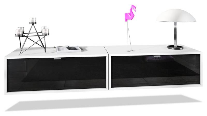 Vladon Lowboard Lana 800 (2er-Set Tv-Kommode, mit Klappe), Weiß matt/Schwarz Hochglanz (80 x 29 x 37 cm) von Vladon