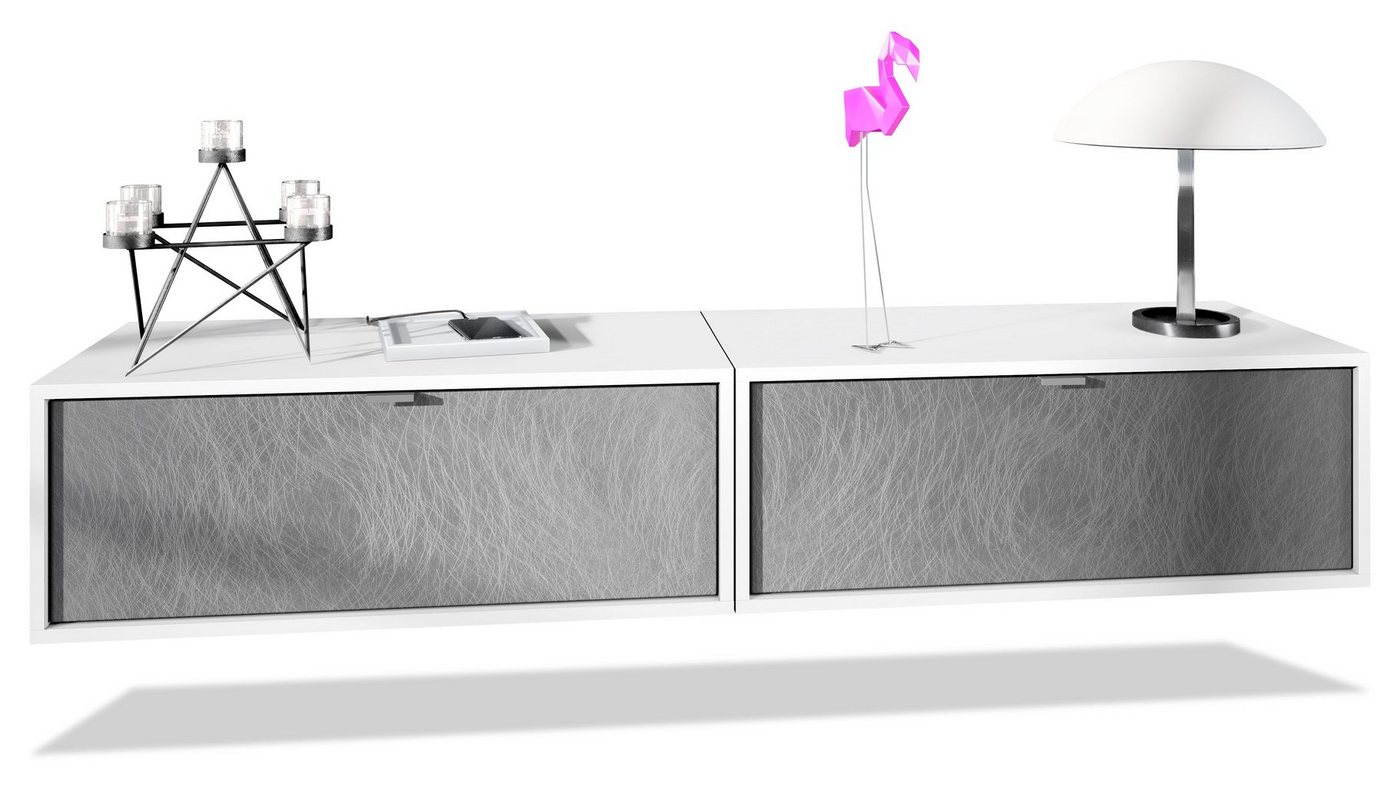 Vladon Lowboard Lana 800 (2er-Set Tv-Kommode, mit Klappe), Weiß matt/Scratchy metal (80 x 29 x 37 cm) von Vladon