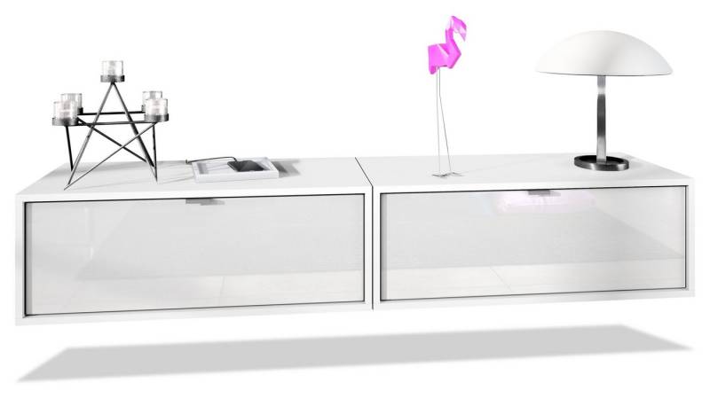 Vladon Lowboard Lana 800 (2er-Set Tv-Kommode, mit Klappe), Weiß matt/Weiß Hochglanz (80 x 29 x 37 cm) von Vladon