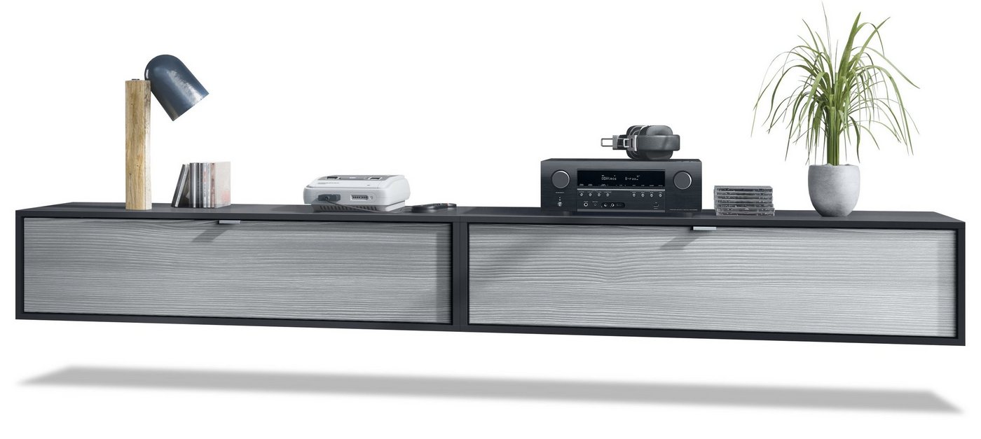 Vladon Lowboard Lana 1200 (2er-Set Tv-Kommode, mit Klappe dahinter 3 Fächer), Schwarz matt/Avola-Anthrazit (120 x 29 x 37 cm) von Vladon