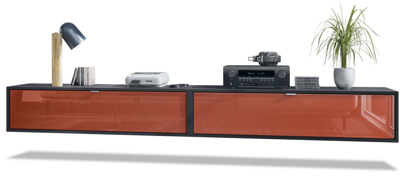 Vladon Lowboard Lana 1200 (2er-Set Tv-Kommode, mit Klappe dahinter 3 Fächer), Schwarz matt/Bordeaux Hochglanz (120 x 29 x 37 cm) von Vladon