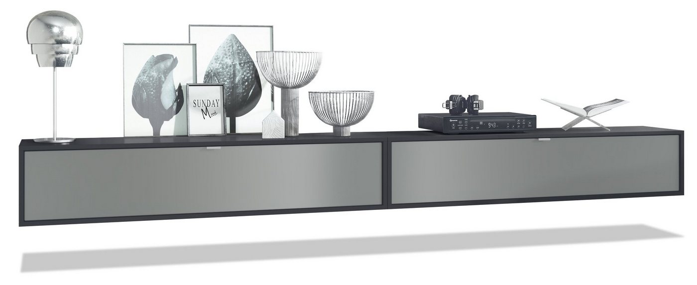 Vladon Lowboard Lana 1400 (2er-Set Tv-Kommode, mit Klappe dahinter 3 Fächer), Schwarz matt/Graphit Seidenmatt (140 x 29 x 37 cm) von Vladon