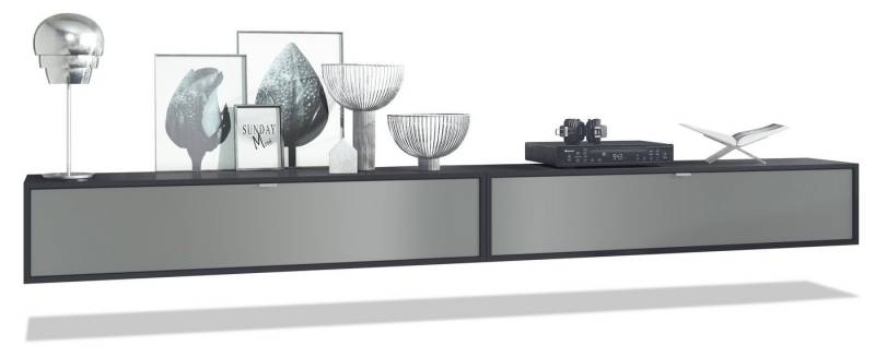 Vladon Lowboard Lana 1400 (2er-Set Tv-Kommode, mit Klappe dahinter 3 Fächer), Schwarz matt/Graphit Seidenmatt (140 x 29 x 37 cm) von Vladon
