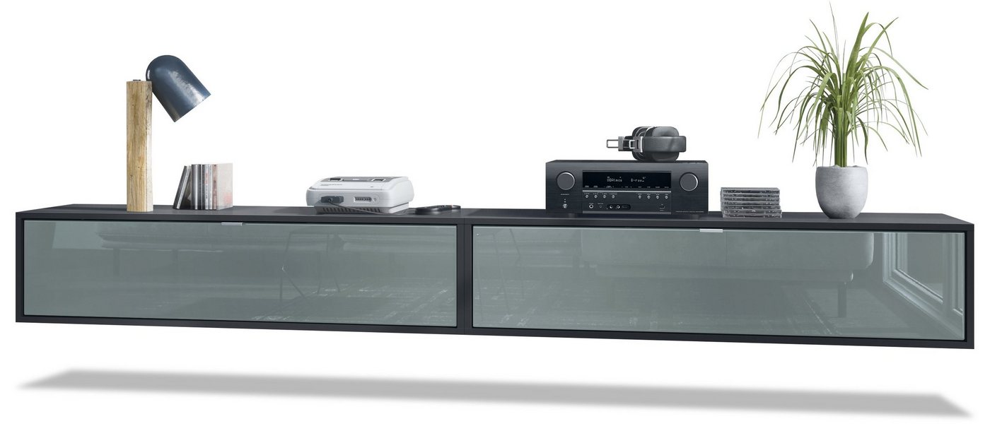 Vladon Lowboard Lana 1200 (2er-Set Tv-Kommode, mit Klappe dahinter 3 Fächer), Schwarz matt/Grau Hochglanz (120 x 29 x 37 cm) von Vladon