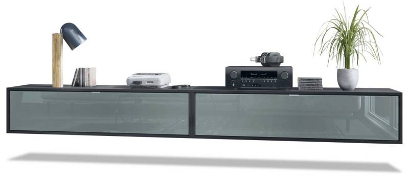 Vladon Lowboard Lana 1200 (2er-Set Tv-Kommode, mit Klappe dahinter 3 Fächer), Schwarz matt/Grau Hochglanz (120 x 29 x 37 cm) von Vladon