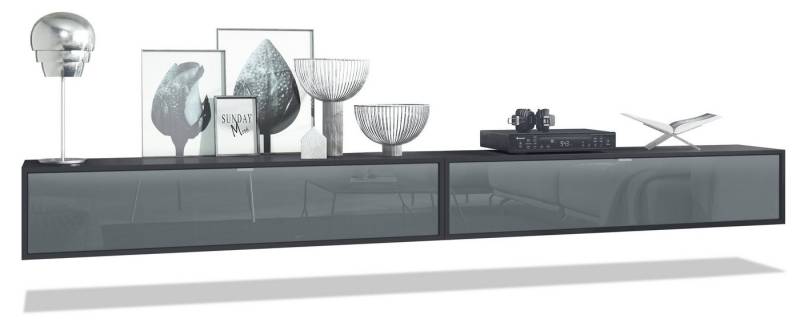 Vladon Lowboard Lana 1400 (2er-Set Tv-Kommode, mit Klappe dahinter 3 Fächer), Schwarz matt/Grau Hochglanz (140 x 29 x 37 cm) von Vladon