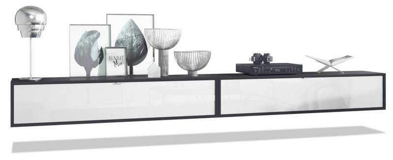 Vladon Lowboard Lana 1400 (2er-Set Tv-Kommode, mit Klappe dahinter 3 Fächer), Schwarz matt/Weiß Hochglanz (140 x 29 x 37 cm) von Vladon