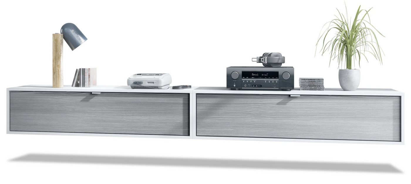 Vladon Lowboard Lana 1200 (2er-Set Tv-Kommode, mit Klappe dahinter 3 Fächer), Weiß matt/Avola-Anthrazit (120 x 29 x 37 cm) von Vladon
