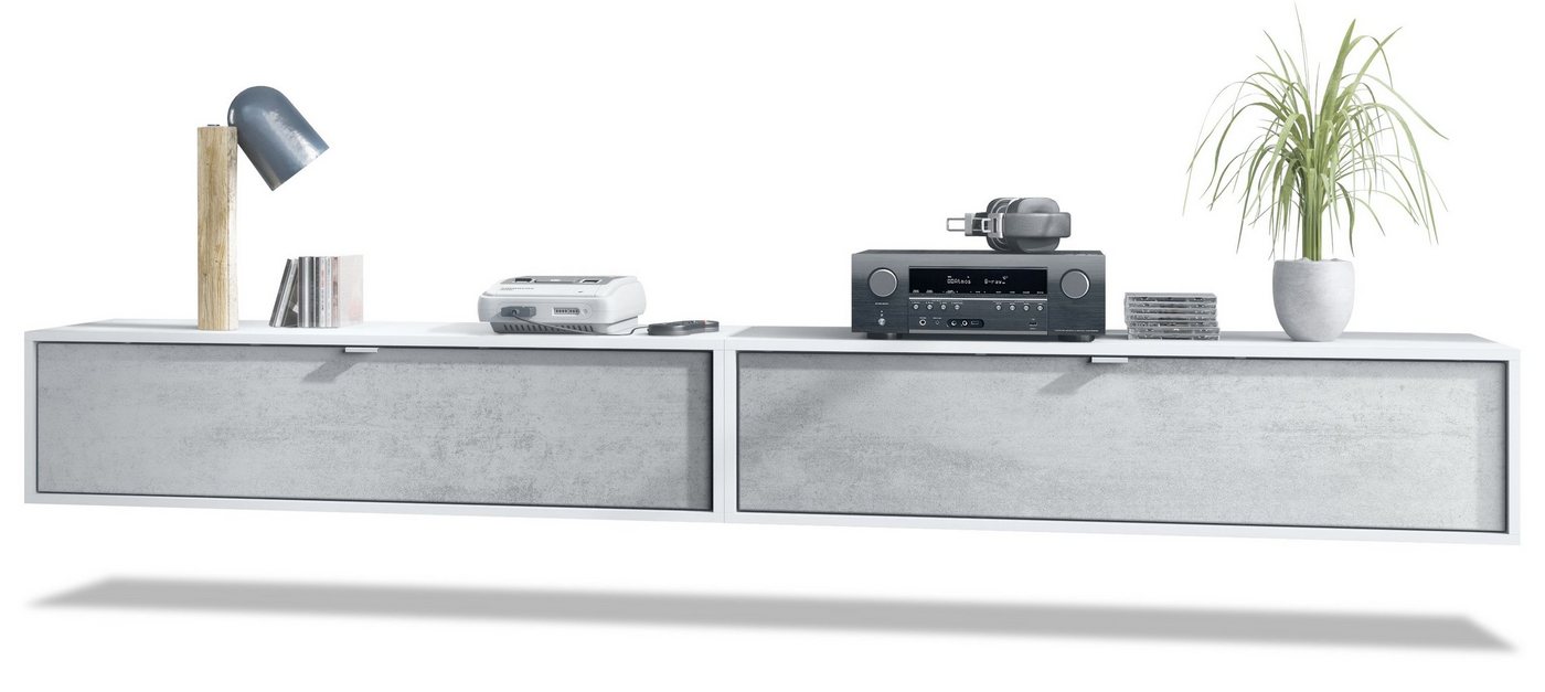 Vladon Lowboard Lana 1200 (2er-Set Tv-Kommode, mit Klappe dahinter 3 Fächer), Weiß matt/Beton Oxid Optik (120 x 29 x 37 cm) von Vladon