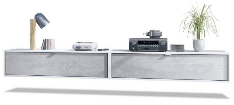 Vladon Lowboard Lana 1200 (2er-Set Tv-Kommode, mit Klappe dahinter 3 Fächer), Weiß matt/Beton Oxid Optik (120 x 29 x 37 cm) von Vladon