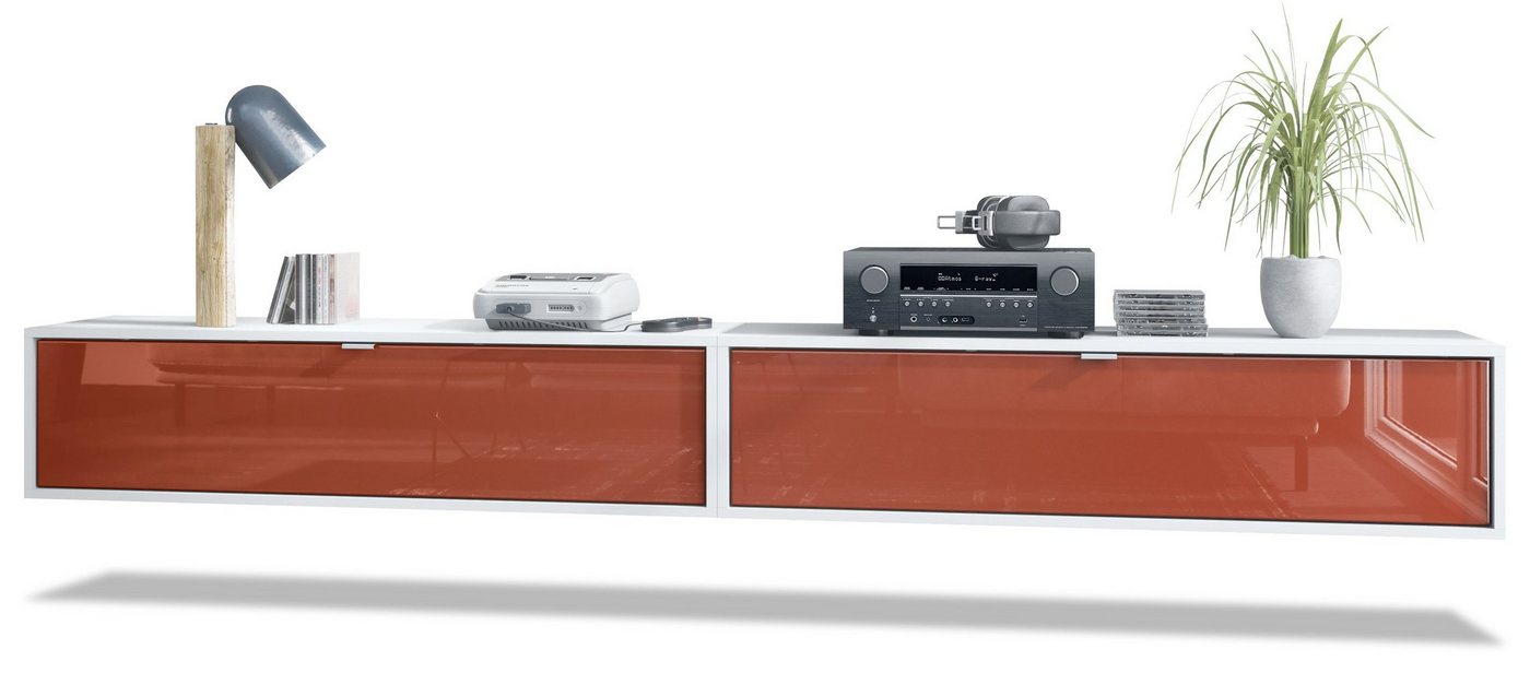 Vladon Lowboard Lana 1200 (2er-Set Tv-Kommode, mit Klappe dahinter 3 Fächer), Weiß matt/Bordeaux Hochglanz (120 x 29 x 37 cm) von Vladon
