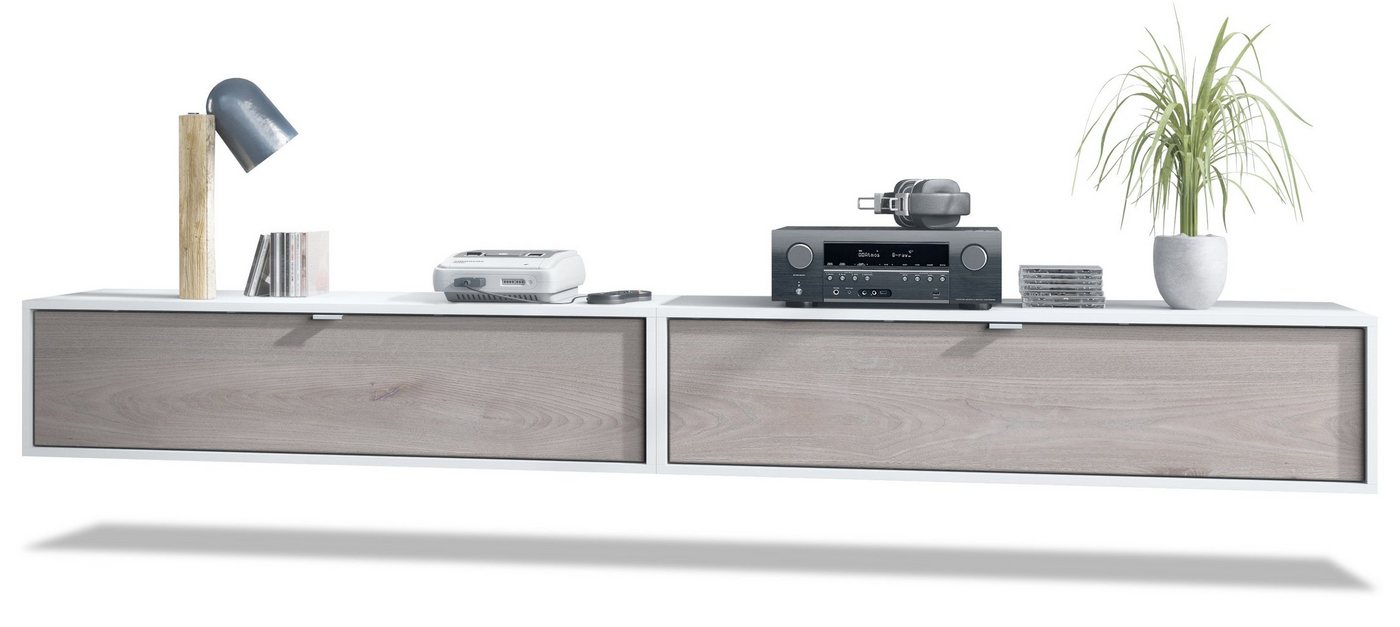 Vladon Lowboard Lana 1200 (2er-Set Tv-Kommode, mit Klappe dahinter 3 Fächer), Weiß matt/Eiche Nordic (120 x 29 x 37 cm) von Vladon