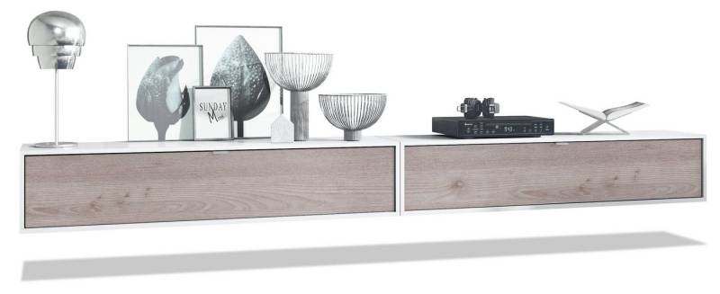 Vladon Lowboard Lana 1400 (2er-Set Tv-Kommode, mit Klappe dahinter 3 Fächer), Weiß matt/Eiche Nordic (140 x 29 x 37 cm) von Vladon