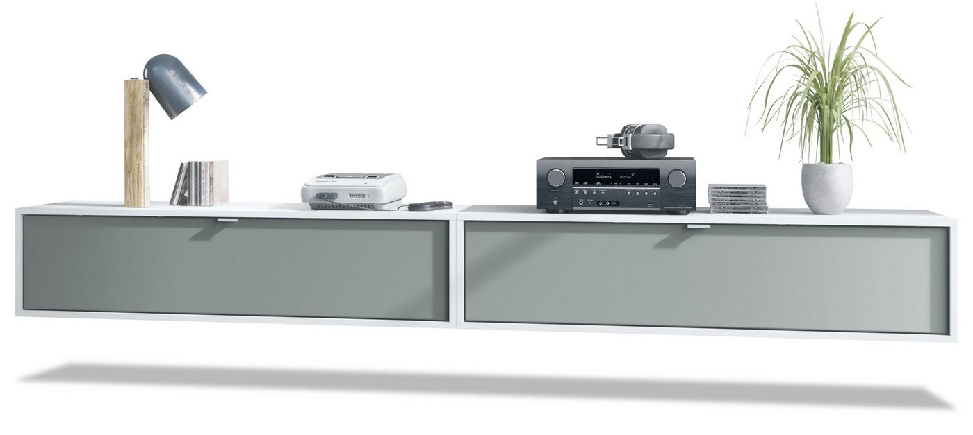 Vladon Lowboard Lana 1200 (2er-Set Tv-Kommode, mit Klappe dahinter 3 Fächer), Weiß matt/Graphit Seidenmatt (120 x 29 x 37 cm) von Vladon