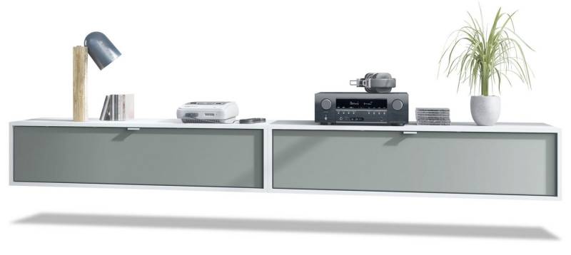 Vladon Lowboard Lana 1200 (2er-Set Tv-Kommode, mit Klappe dahinter 3 Fächer), Weiß matt/Graphit Seidenmatt (120 x 29 x 37 cm) von Vladon