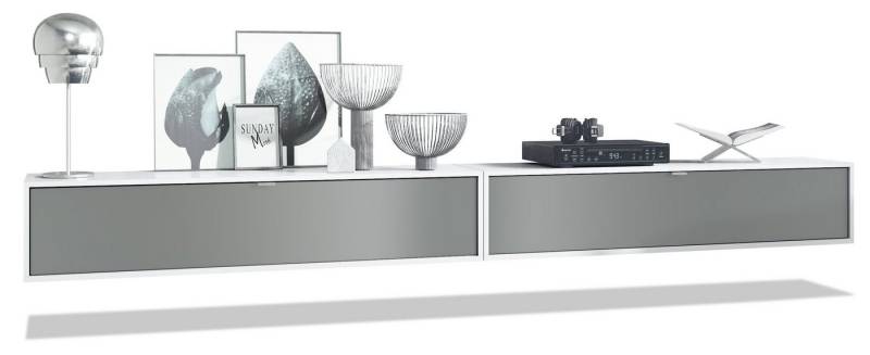 Vladon Lowboard Lana 1400 (2er-Set Tv-Kommode, mit Klappe dahinter 3 Fächer), Weiß matt/Graphit Seidenmatt (140 x 29 x 37 cm) von Vladon