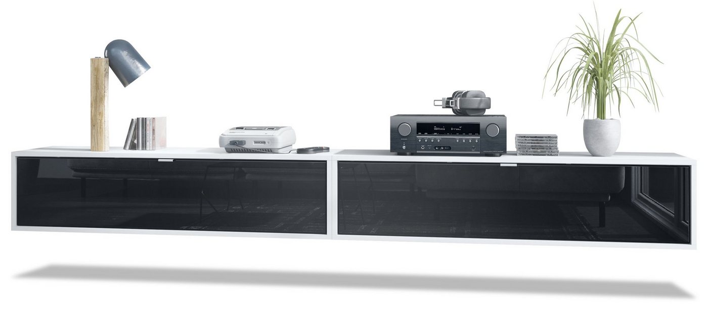 Vladon Lowboard Lana 1200 (2er-Set Tv-Kommode, mit Klappe dahinter 3 Fächer), Weiß matt/Schwarz Hochglanz (120 x 29 x 37 cm) von Vladon