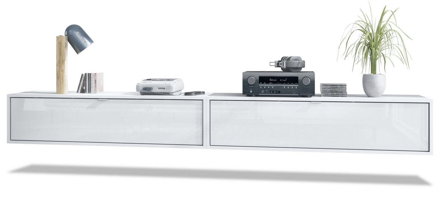 Vladon Lowboard Lana 1200 (2er-Set Tv-Kommode, mit Klappe dahinter 3 Fächer), Weiß matt/Weiß Hochglanz (120 x 29 x 37 cm) von Vladon
