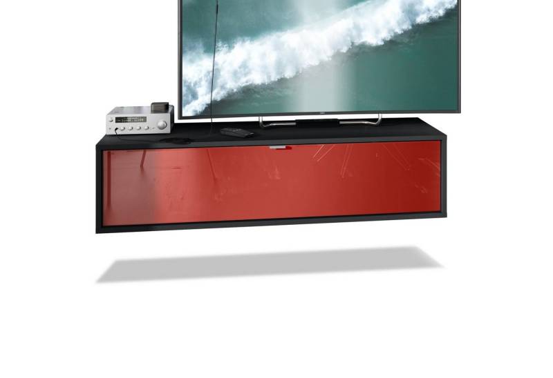 Vladon Lowboard Lana (TV-Kommode, mit Klappe dahinter 3 Fächer), Schwarz matt/Bordeaux Hochglanz (120 x 29 x 37 cm) von Vladon