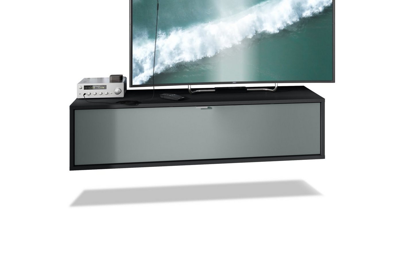 Vladon Lowboard Lana 1200 (TV-Kommode, mit Klappe dahinter 3 Fächer), Schwarz matt/Graphit seidenmatt (120 x 29 x 37 cm) von Vladon